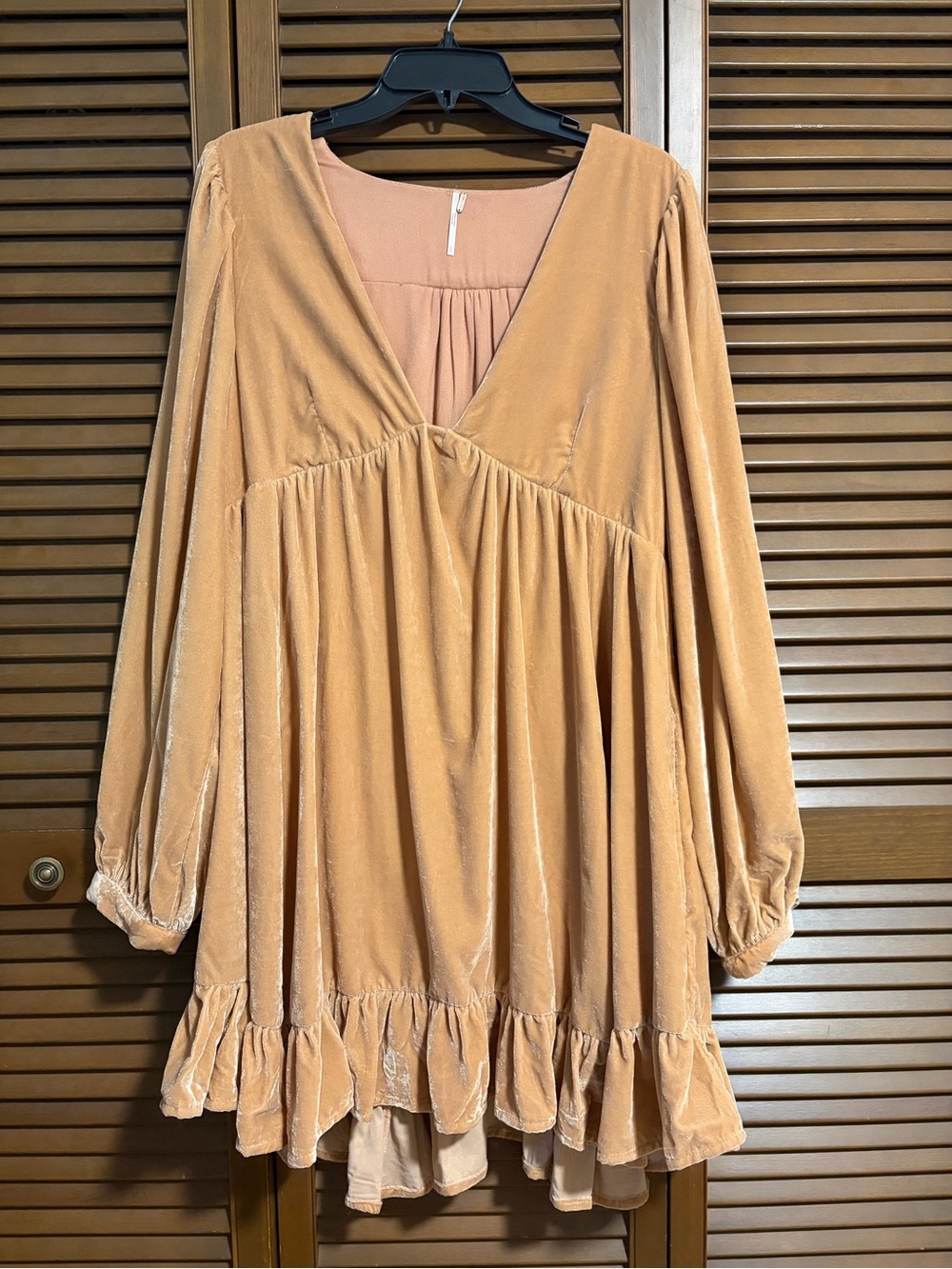Free People Velvet V-Neck Ruffle Dress in Light Pink